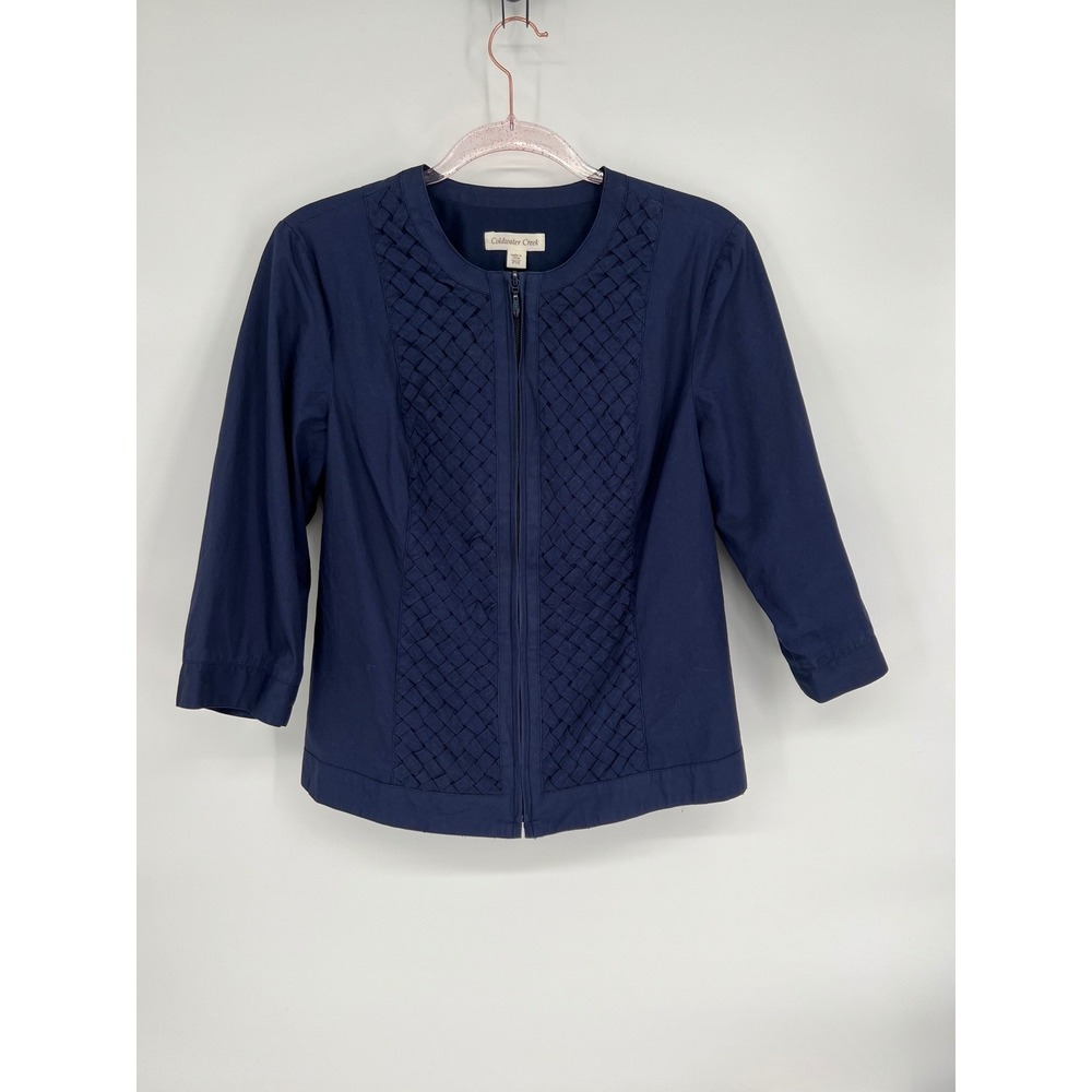 Christopher and Banks Navy Blue 3/4 Sleeve Zip Front Woven Jacket 10P